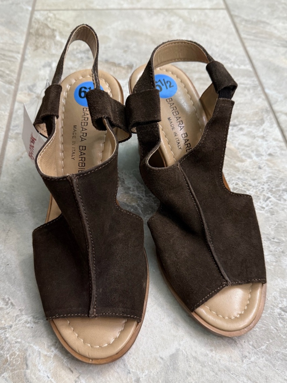 Barbara Barbieri Dark Brown Suede Slingback Wedge Sandals